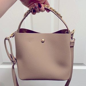 NWOT Vegan Leather Tan Crossbody Bag with Hold Chain Handle